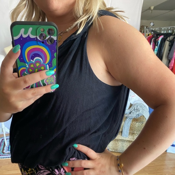 free people black one shoulder cropped tank - Picture 4 of 4